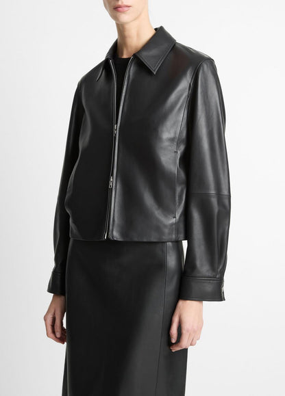 VINCE Women Leather Cropped Zip-Front Jacket in Jackets