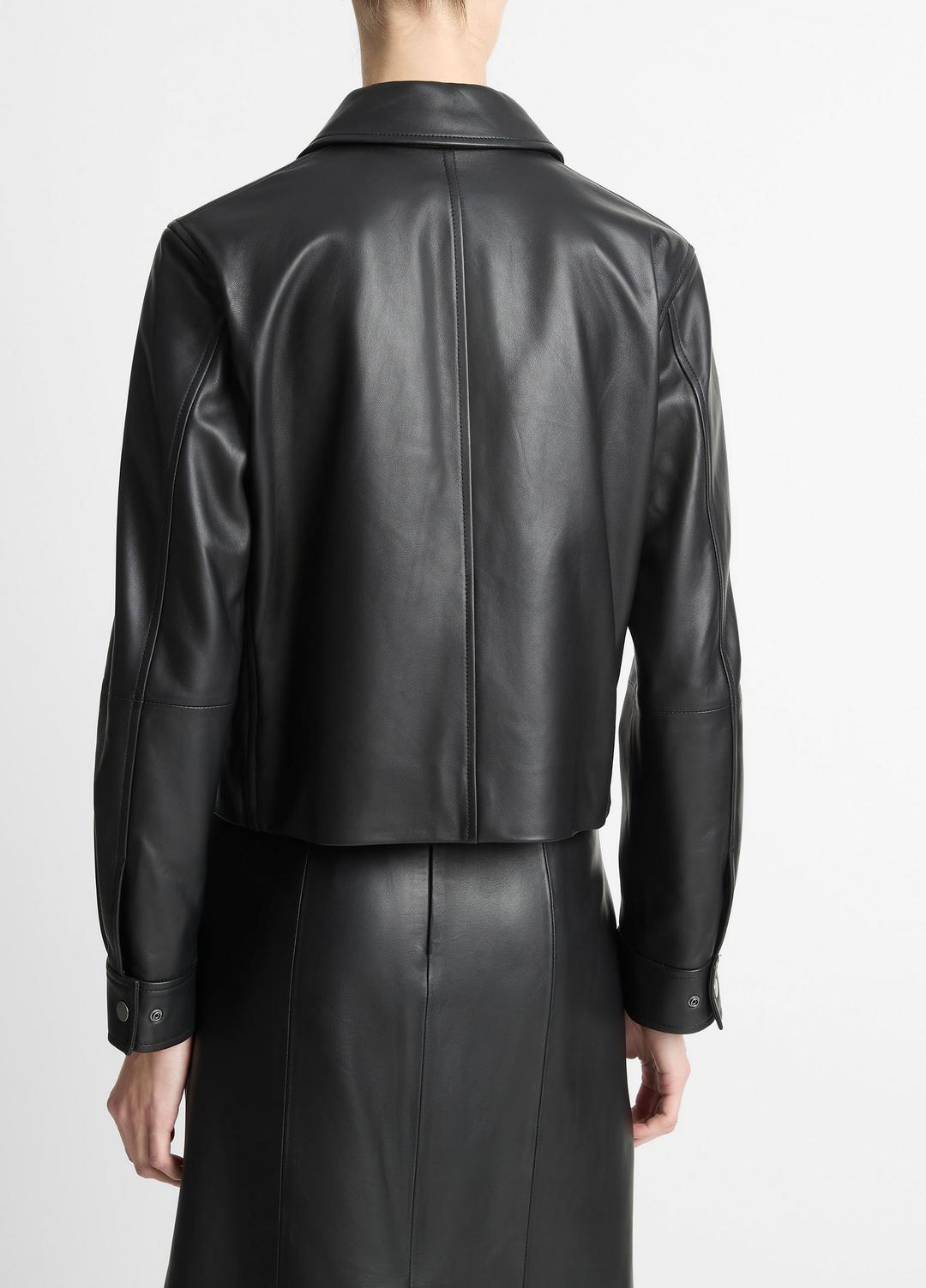 VINCE Women Leather Cropped Zip-Front Jacket in Jackets