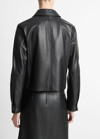 VINCE Women Leather Cropped Zip-Front Jacket in Jackets