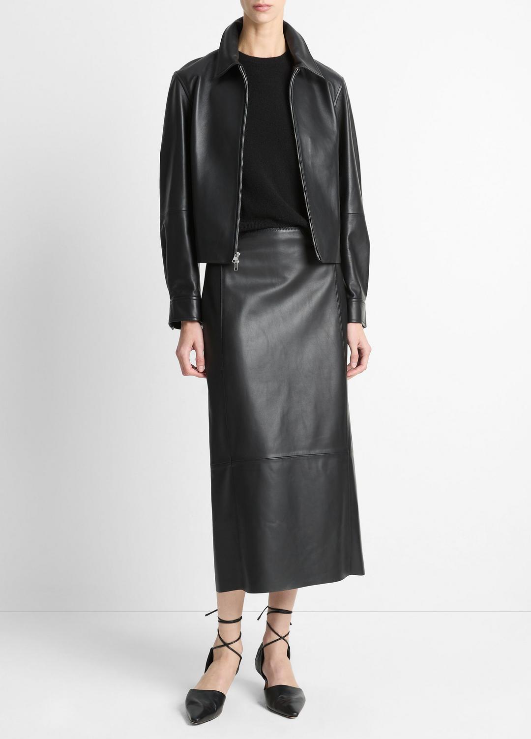 VINCE Women Leather Cropped Zip-Front Jacket in Jackets