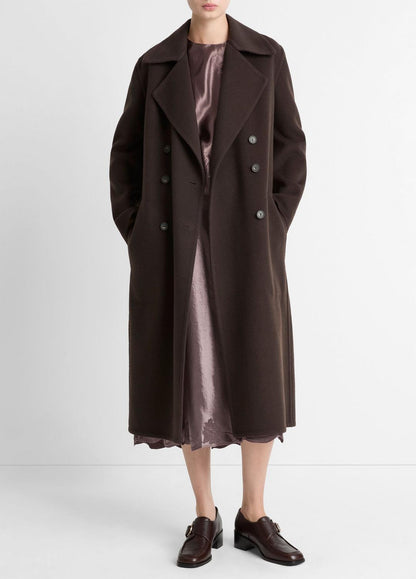 VINCE Women Wool-Blend Double-Breasted Long Coat in Coats