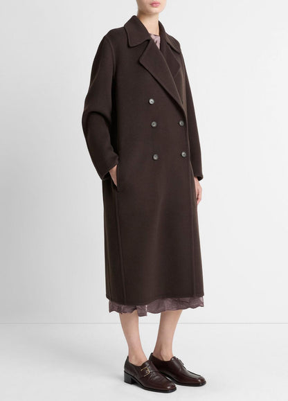 VINCE Women Wool-Blend Double-Breasted Long Coat in Coats