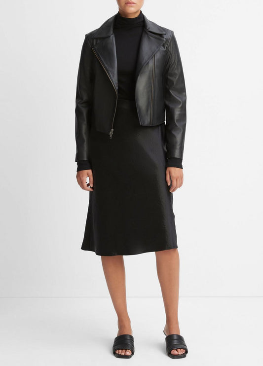 VINCE Women Leather Cross-Front Moto Jacket in Leather Jackets