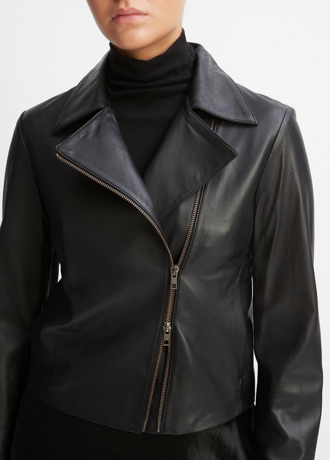 VINCE Women Leather Cross-Front Moto Jacket in Leather Jackets