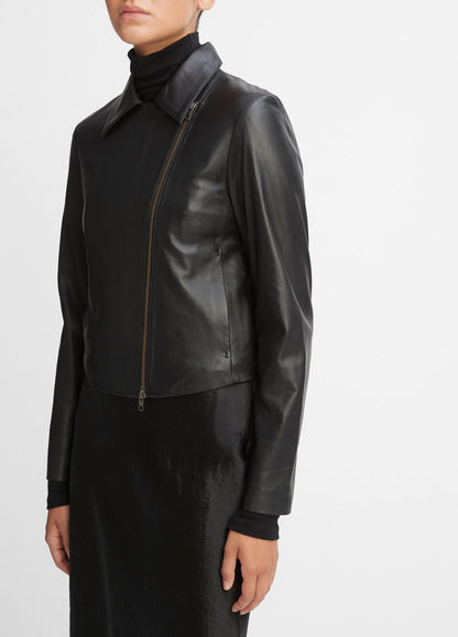 VINCE Women Leather Cross-Front Moto Jacket in Leather Jackets