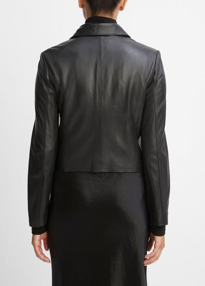 VINCE Women Leather Cross-Front Moto Jacket in Leather Jackets