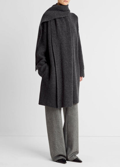 VINCE Women Draped-Scarf Wool-Blend Car Coat in Coats