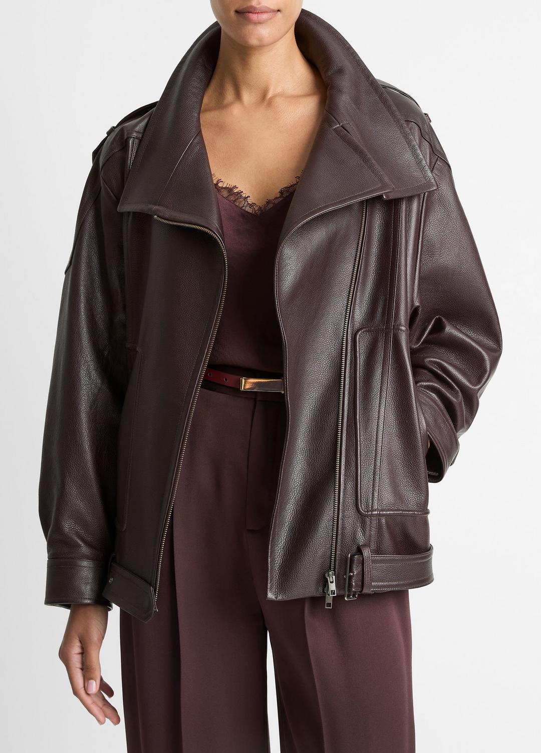 VINCE Women Leather Oversized Biker Jacket in Jackets