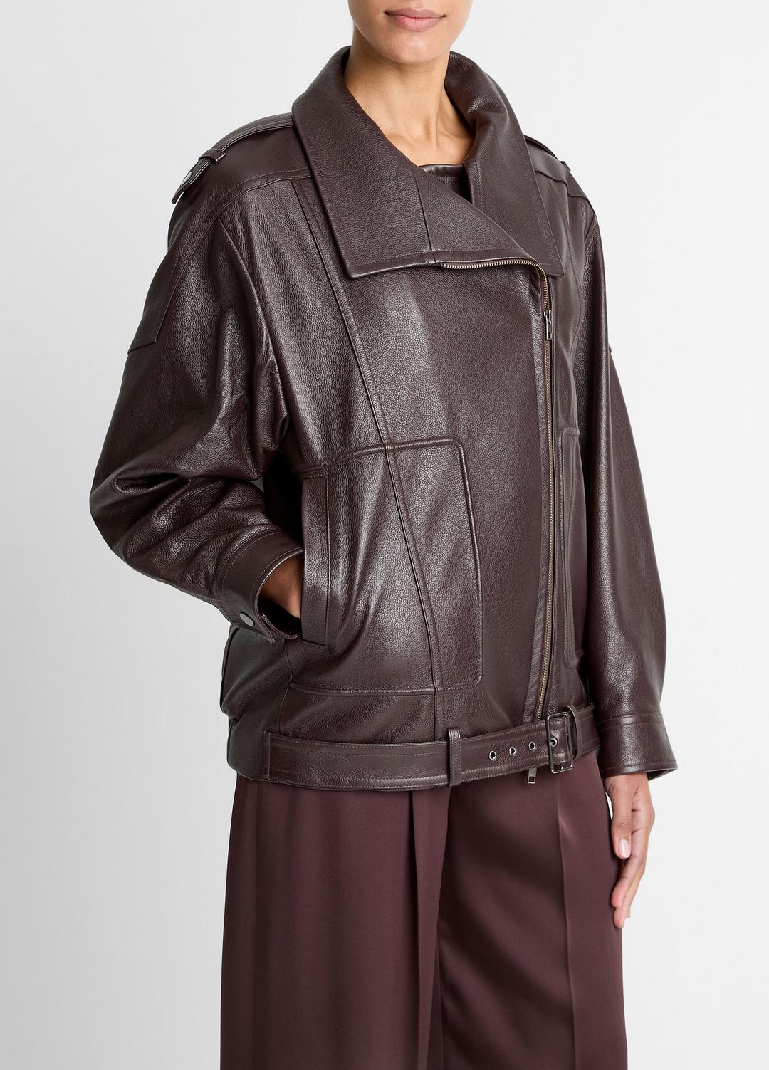 VINCE Women Leather Oversized Biker Jacket in Jackets