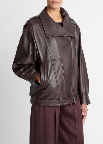 VINCE Women Leather Oversized Biker Jacket in Jackets