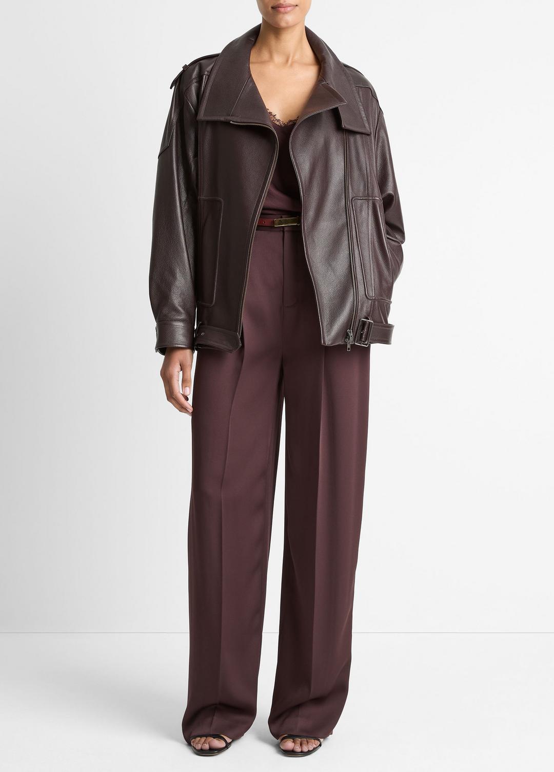 VINCE Women Leather Oversized Biker Jacket in Jackets