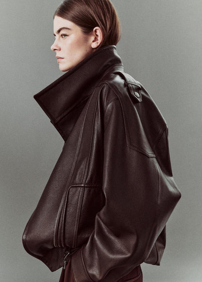 VINCE Women Leather Oversized Biker Jacket in Jackets