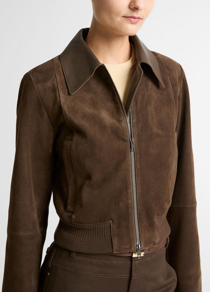 VINCE Women Suede Shrunken Bomber Jacket  in Jackets