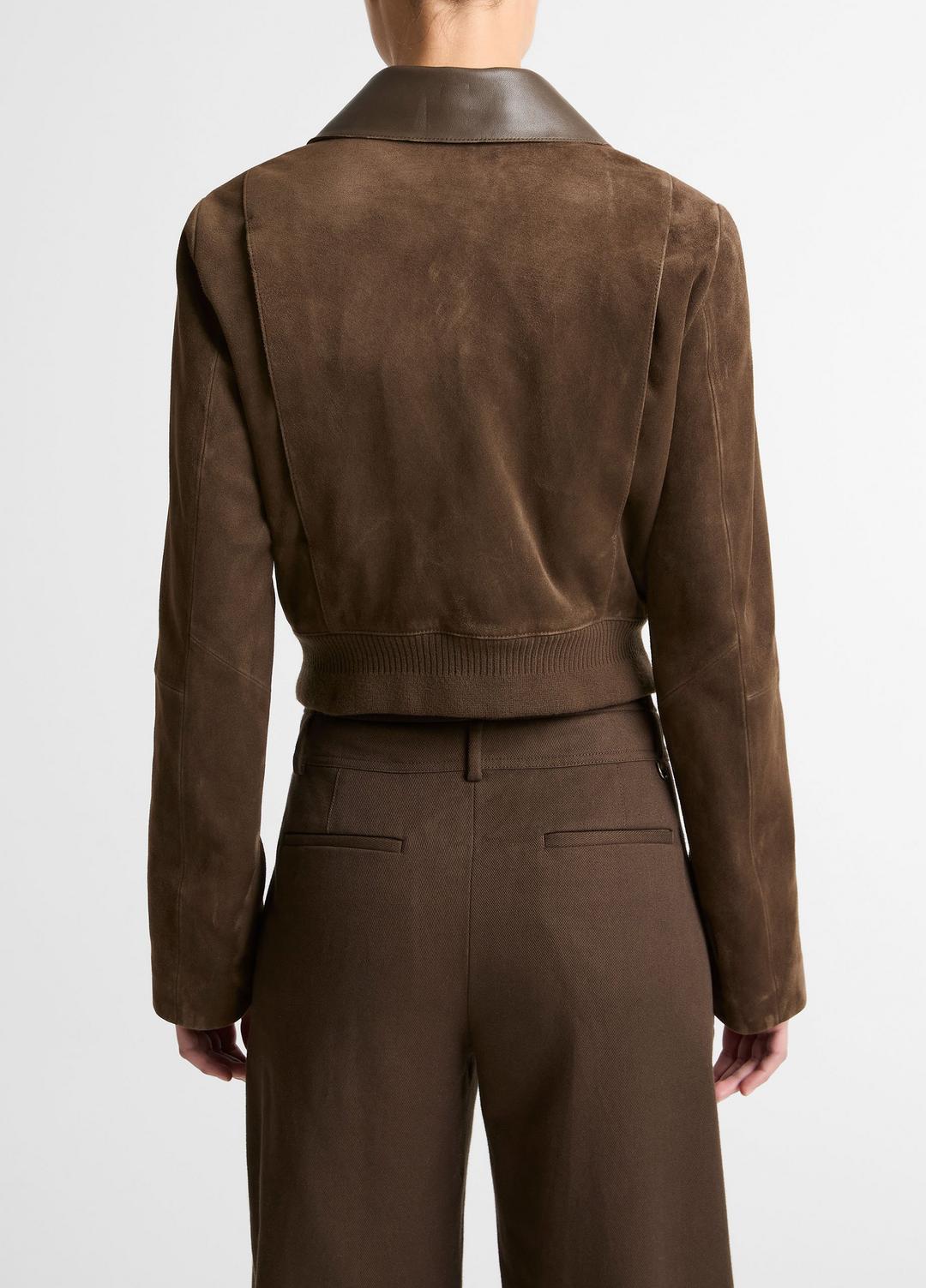 VINCE Women Suede Shrunken Bomber Jacket  in Jackets