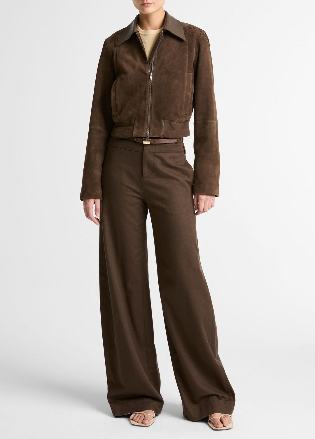VINCE Women Suede Shrunken Bomber Jacket  in Jackets