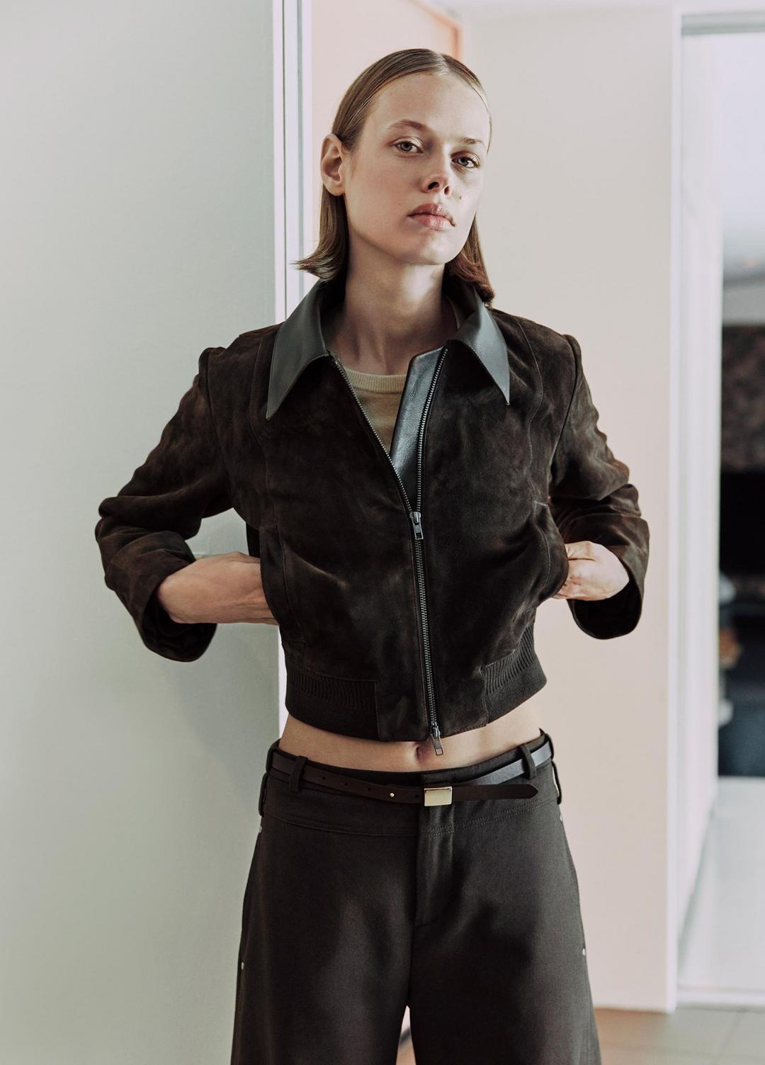 VINCE Women Suede Shrunken Bomber Jacket  in Jackets