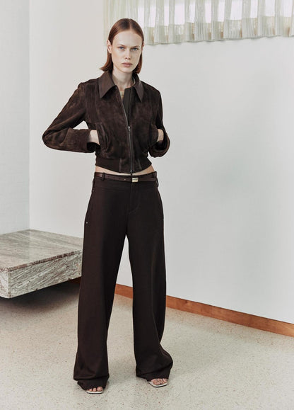 VINCE Women Suede Shrunken Bomber Jacket  in Jackets
