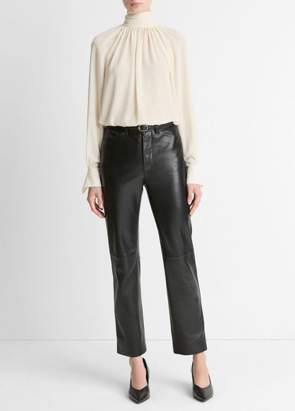 VINCE Women Gathered Draped-Neck Crepe Blouse in Long Sleeve