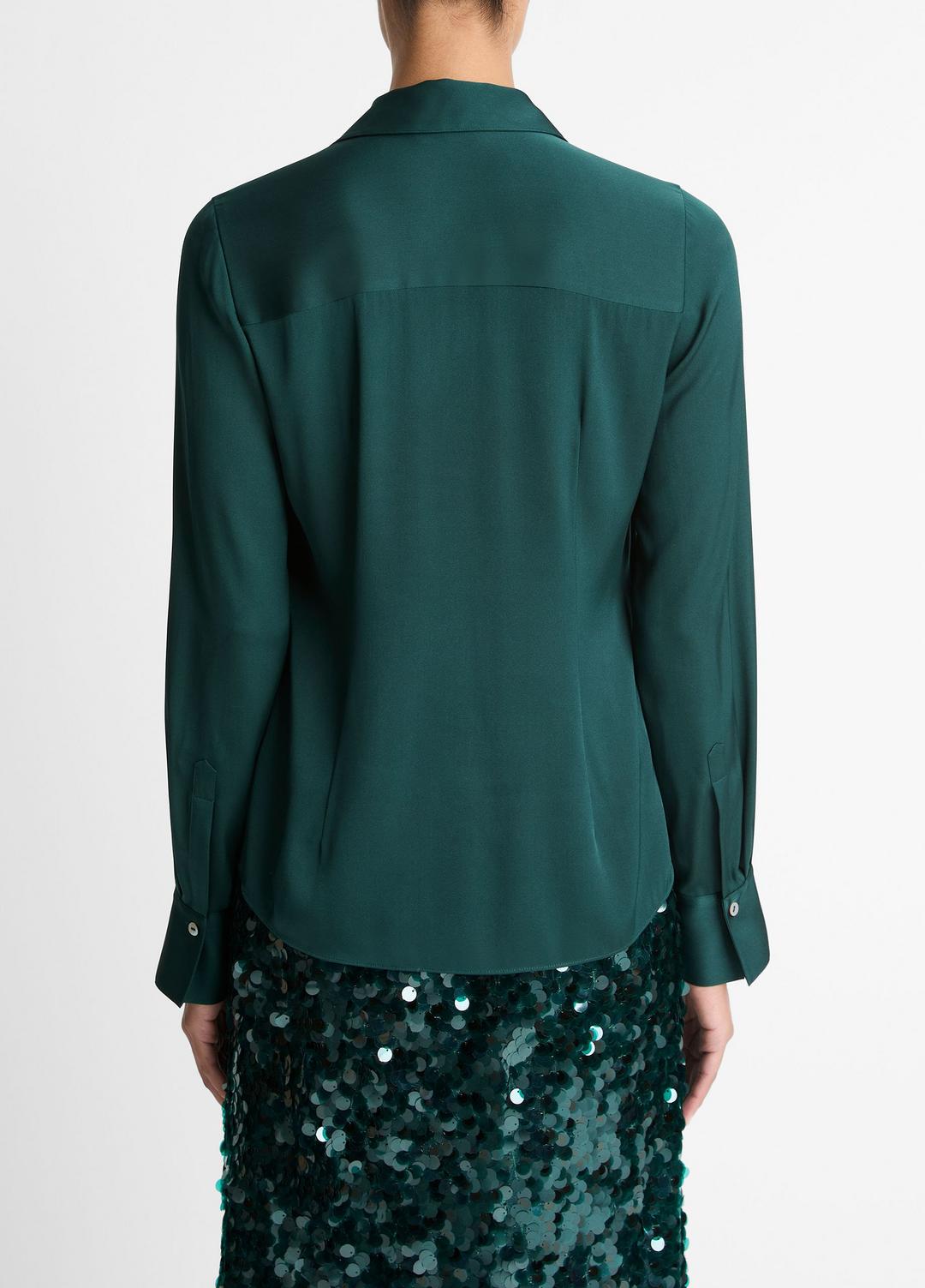 VINCE Women Silk-Blend Slim Button-Front Blouse in Long Sleeve