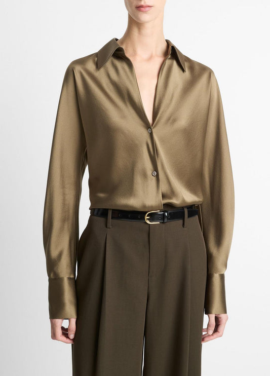 VINCE Women Silk Bias Long-Sleeve Blouse in Long Sleeve