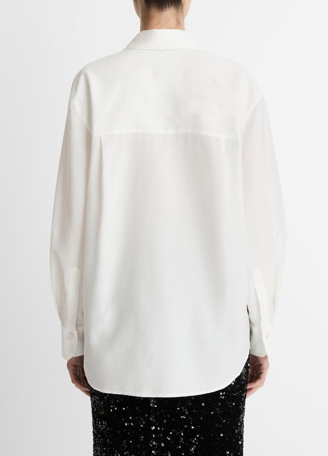 VINCE Women Refined Twill Covered-Button Shirt in Long Sleeve