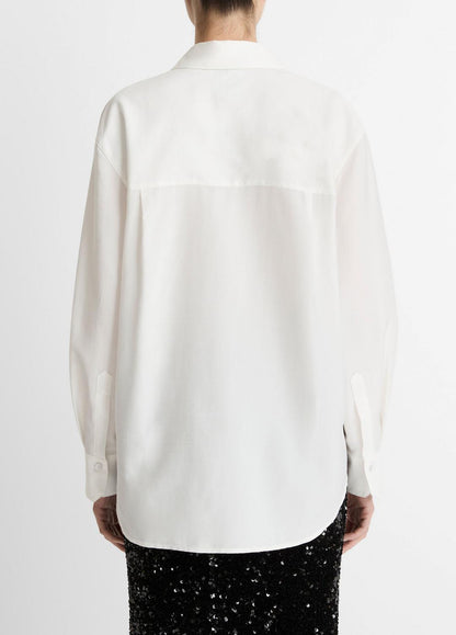 VINCE Women Refined Twill Covered-Button Shirt in Long Sleeve