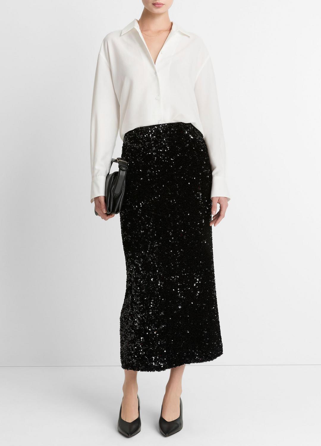 VINCE Women Refined Twill Covered-Button Shirt in Long Sleeve