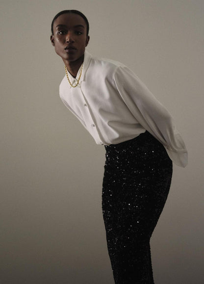 VINCE Women Refined Twill Covered-Button Shirt in Long Sleeve