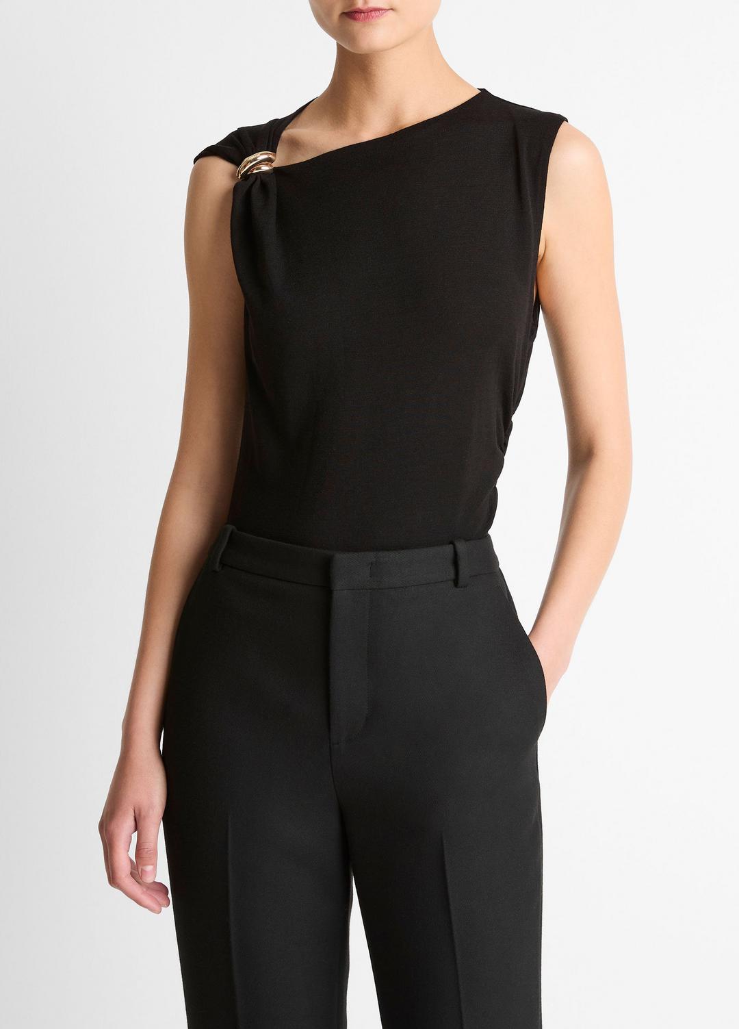 VINCE Women Cinched-Shoulder Wool-Blend Top in Tank Tops
