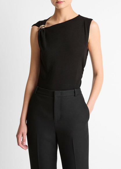VINCE Women Cinched-Shoulder Wool-Blend Top in Tank Tops