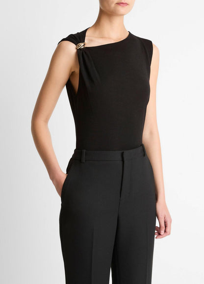 VINCE Women Cinched-Shoulder Wool-Blend Top in Tank Tops