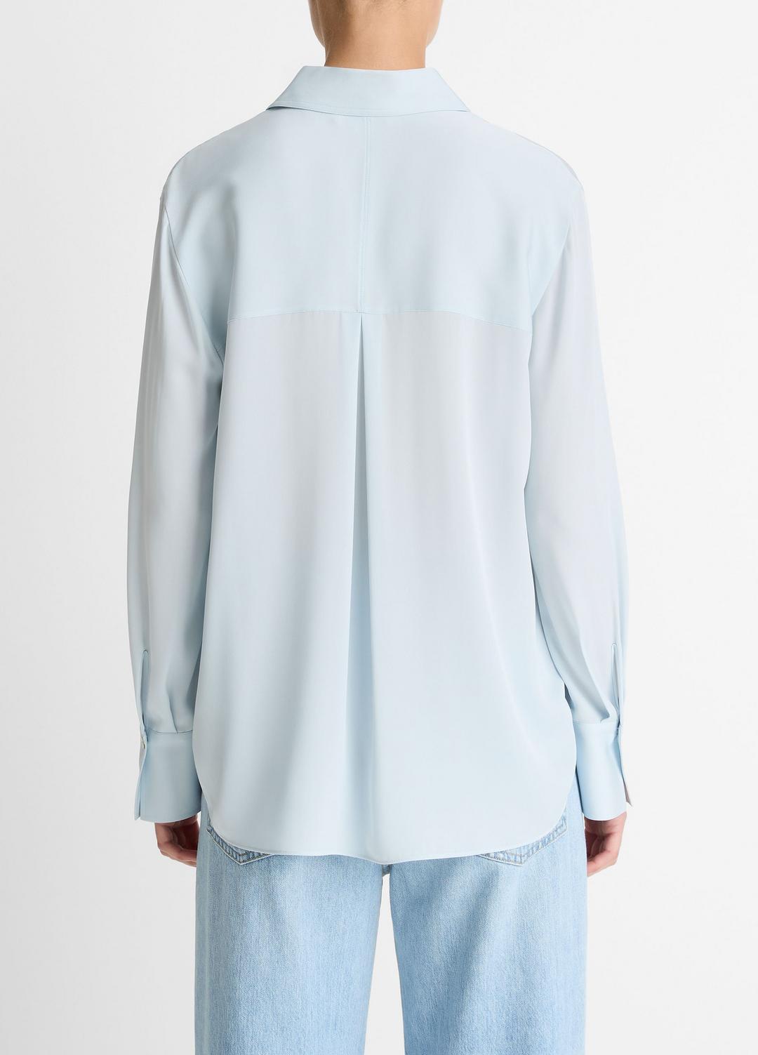VINCE Women Stretch-Silk Button-Front Blouse in Long Sleeve