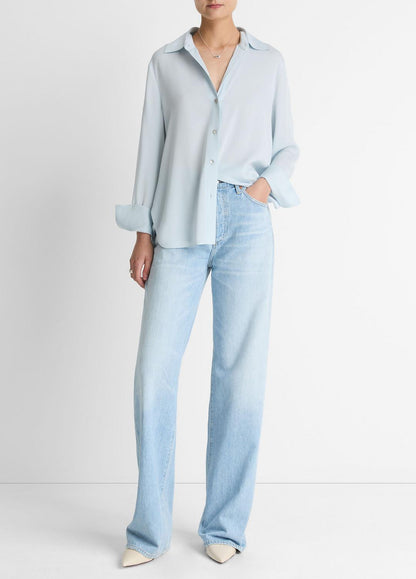 VINCE Women Stretch-Silk Button-Front Blouse in Long Sleeve