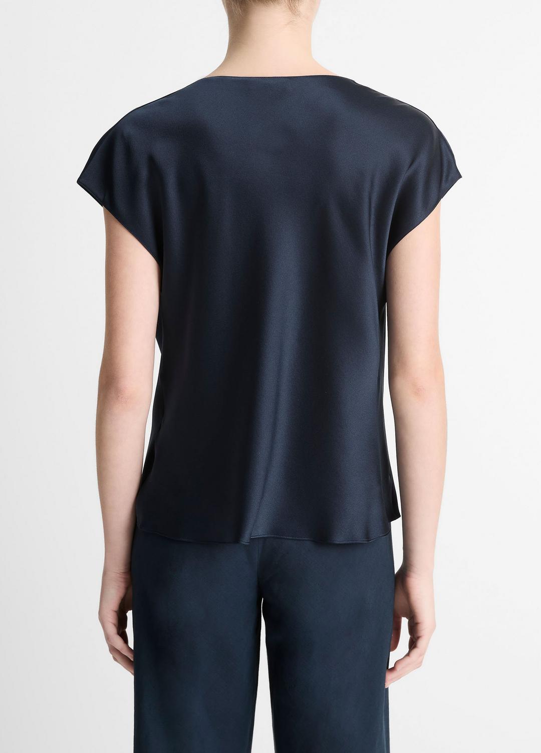 VINCE Women Silk Cowl-Neck Blouse in Short Sleeve