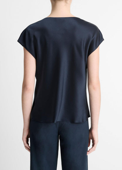 VINCE Women Silk Cowl-Neck Blouse in Short Sleeve