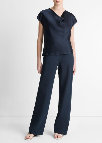 VINCE Women Silk Cowl-Neck Blouse in Short Sleeve