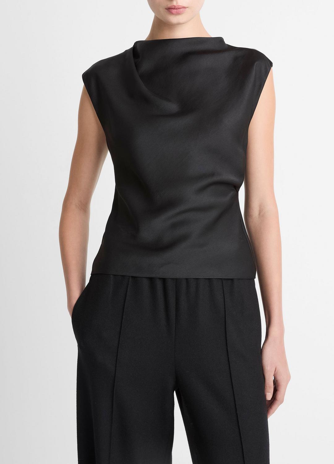 VINCE Women Satin Draped Cowl-Neck Top in Tank Tops