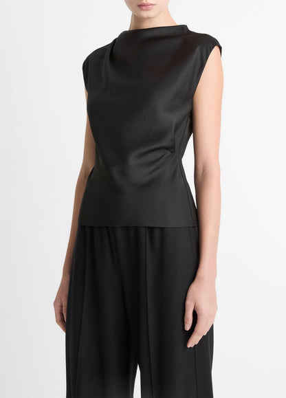 VINCE Women Satin Draped Cowl-Neck Top in Tank Tops
