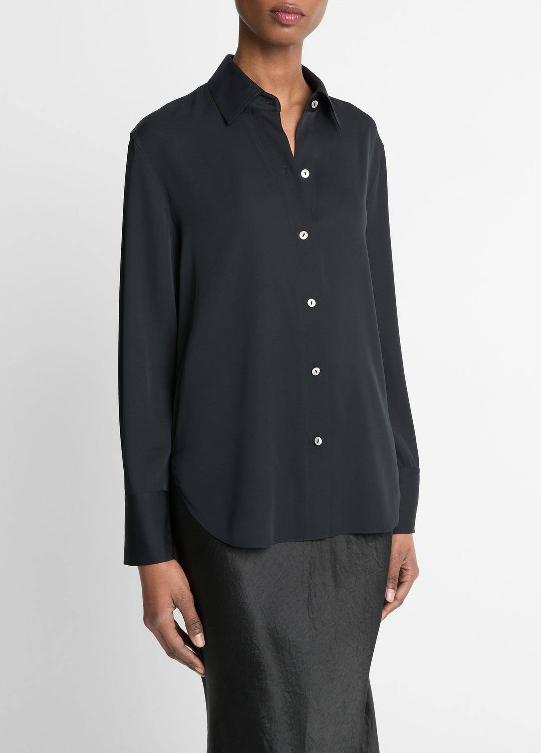 VINCE Women Stretch-Silk Button-Front Blouse in Long Sleeve