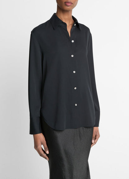 VINCE Women Stretch-Silk Button-Front Blouse in Long Sleeve