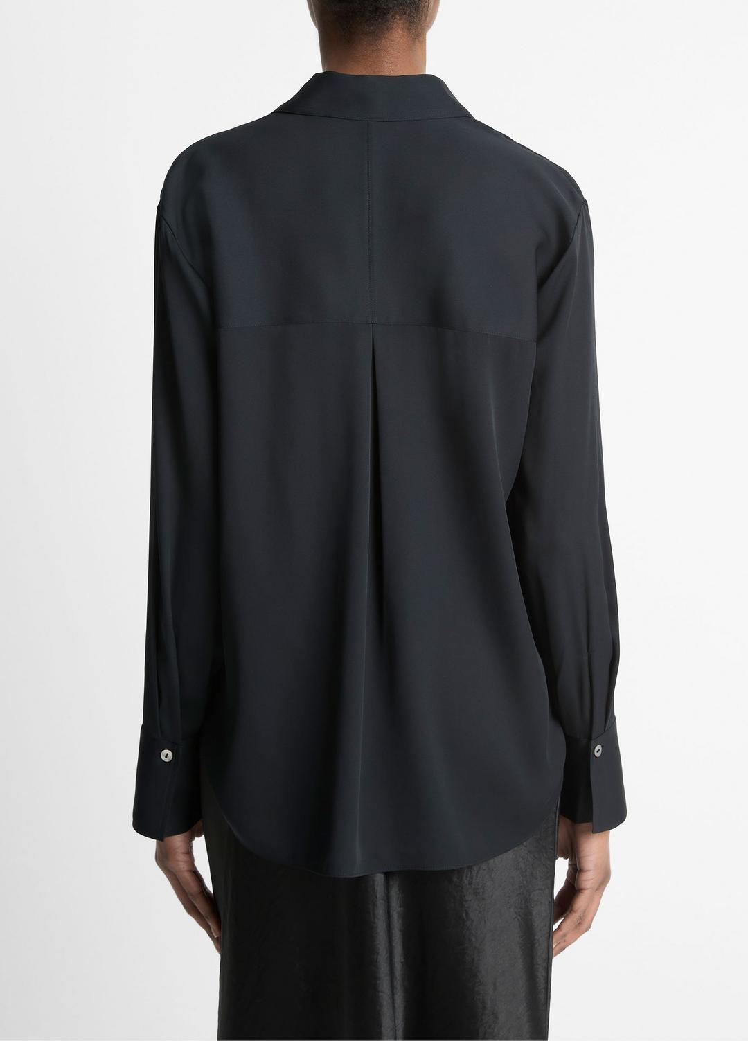 VINCE Women Stretch-Silk Button-Front Blouse in Long Sleeve