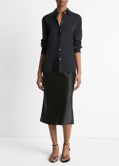VINCE Women Stretch-Silk Button-Front Blouse in Long Sleeve