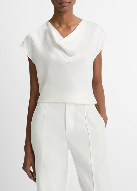 VINCE Women Silk Cowl-Neck Blouse in Short Sleeve