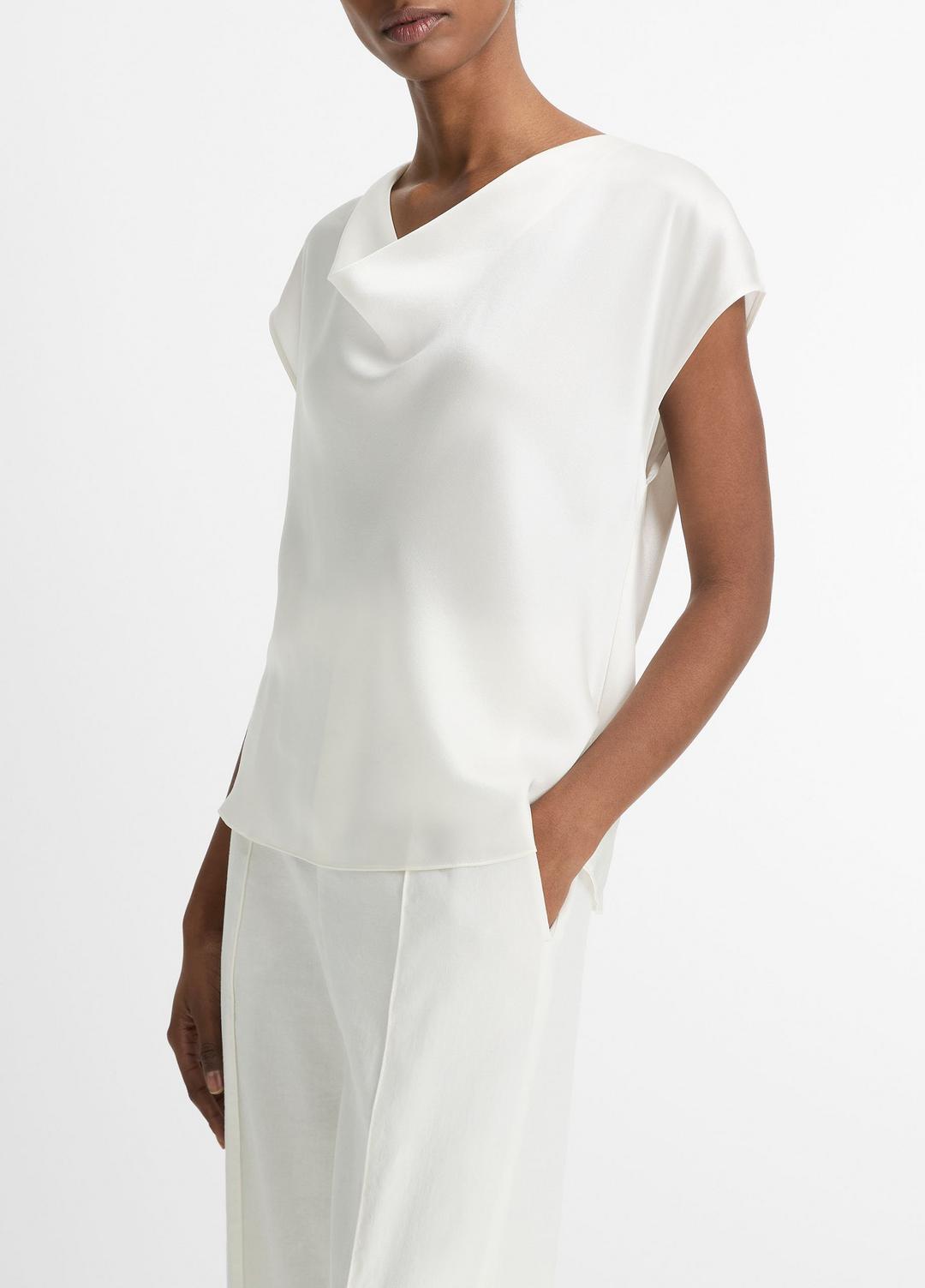 VINCE Women Silk Cowl-Neck Blouse in Short Sleeve