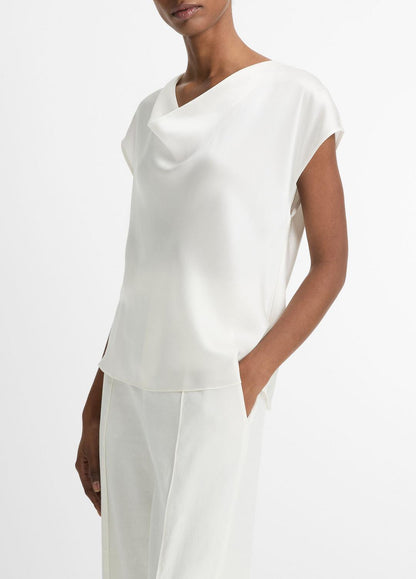 VINCE Women Silk Cowl-Neck Blouse in Short Sleeve