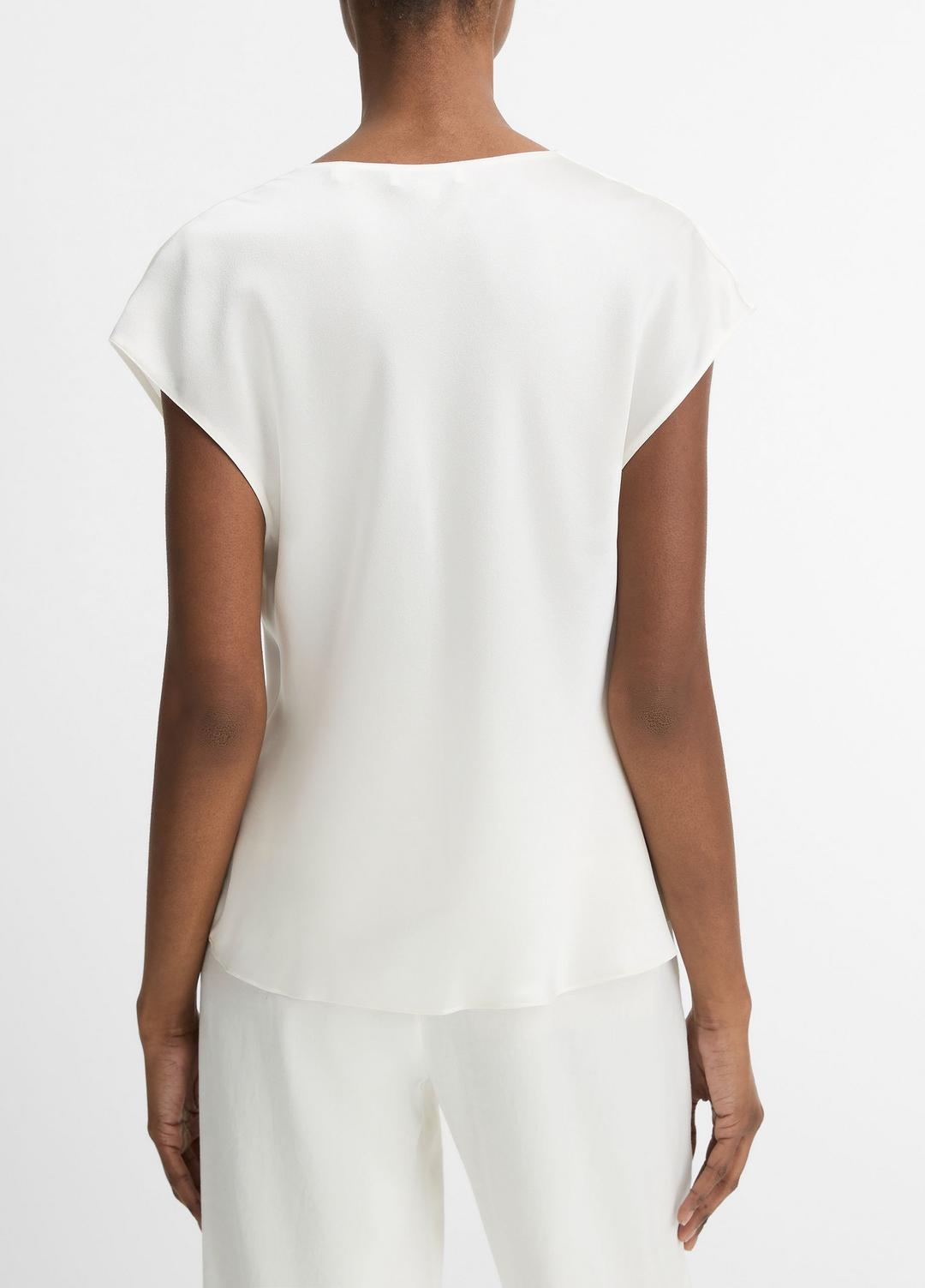 VINCE Women Silk Cowl-Neck Blouse in Short Sleeve