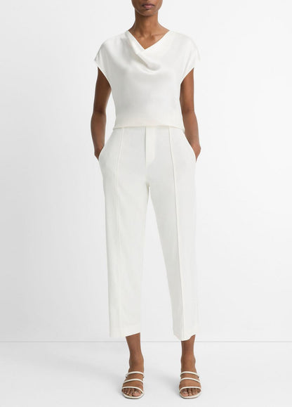 VINCE Women Silk Cowl-Neck Blouse in Short Sleeve