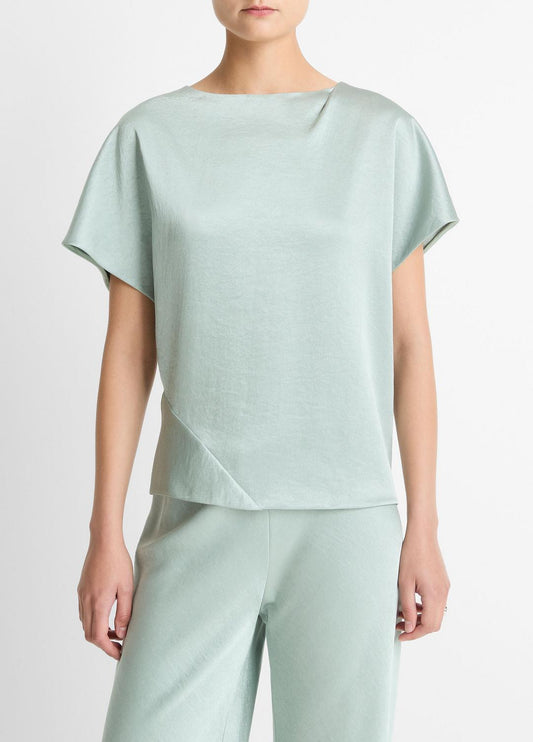 VINCE Women Draped Satin Dolman-Sleeve Blouse in Short Sleeve