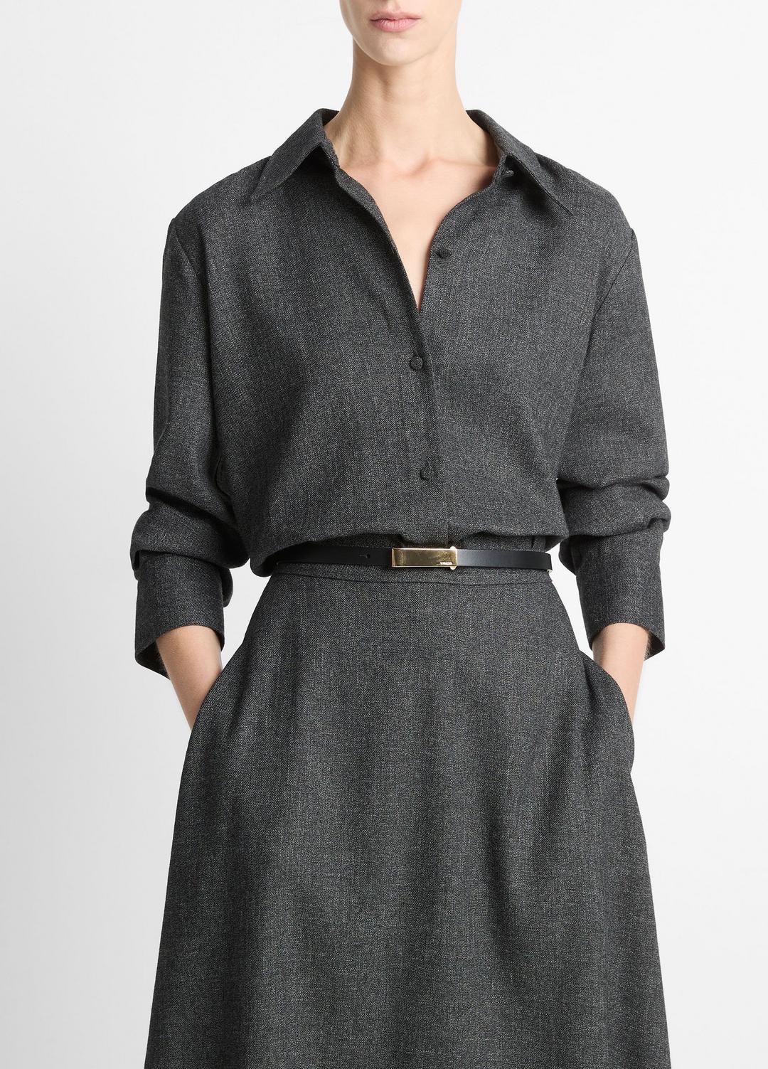 VINCE Women Italian Jaspe Relaxed Button-Front Shirt in Long Sleeve