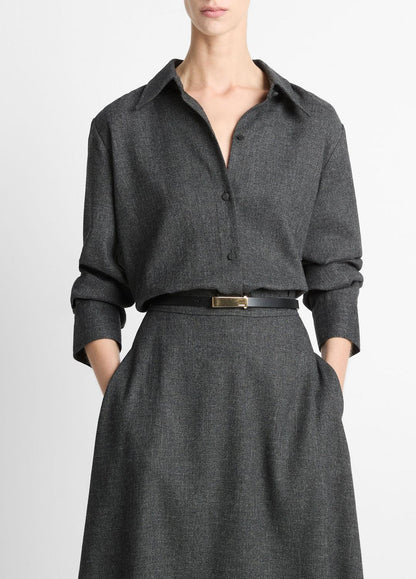 VINCE Women Italian Jaspe Relaxed Button-Front Shirt in Long Sleeve